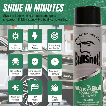 Bullsnot! WaxABull Accelerated Detail Auto Wax 10899009 - Quick Shine Truck and Car Polishing Wax 16oz