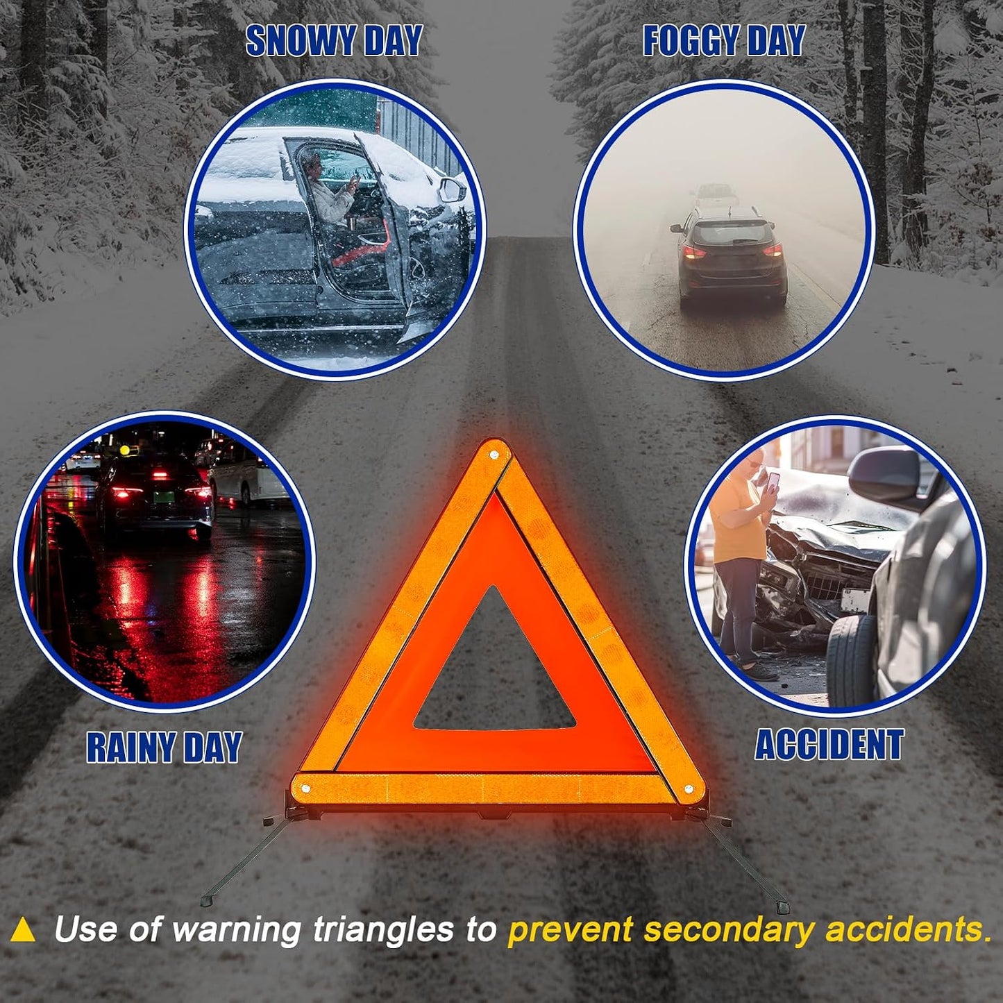 NYXOVA Warning Triangle Kit, Reflective Warning Road Safety Triangle Kit, Foldable Safety Triangle Kit Road Emergency Warning Reflector (3 Pack)