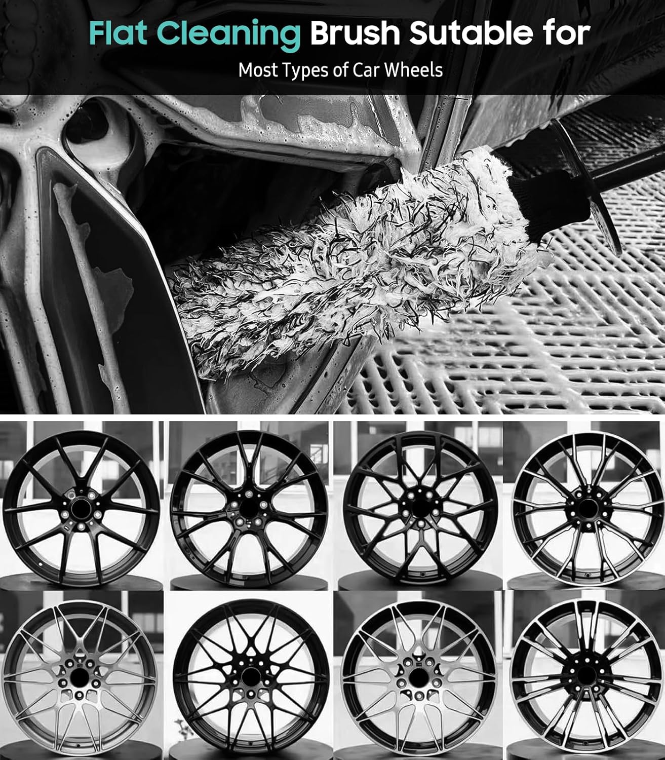 YeewayVeh 3PCS Quick Car Wheel Brush Kit, 2-Size 360° Bendale Rim Cleaner Brushes, Boars Hair Detailing Brush, Fast Scratch-Free Cleaning for Car Wheels, Motorcycle, Orange