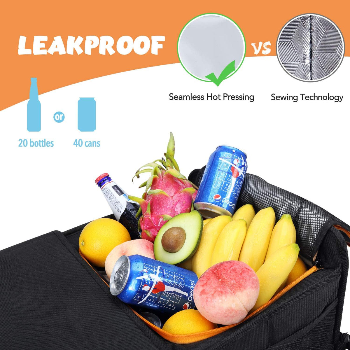 HEYTRIP Large Trunk Organizer With Built-in Leakproof Cooler Bag, 2 Tie-Down Straps, 4 Removable Dividers, Foldable Cover, Built with 2mm PE Board