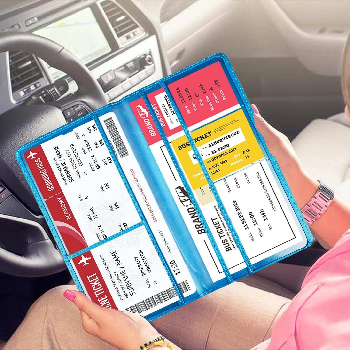Car Registration and Insurance Card Holder - Leather Vehicle Glove Box Automobile Documents Paperwork Wallet Case Organizer for ID, Driver's License, Key, Cards - Car Accessories for Women&Men