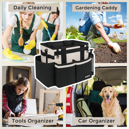 SCAVATA Compact Wearable Cleaning Caddy, Small Supplies Organizer with Handle & Shoulder Straps for Housekeepers, Under Sink & Car Cleaning Tool Organizer Bag (Black)