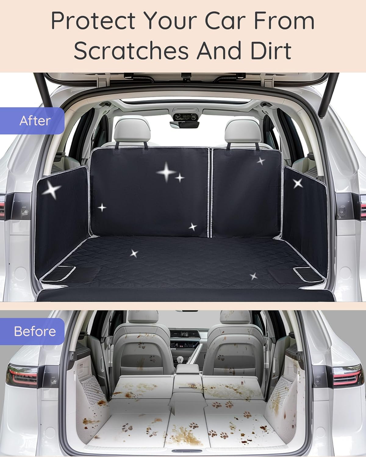 SUV Cargo Liner Waterproof Scratch-Resistant for Dogs Pet Trunk Mat with Non-Slip Bumper Flap Protector Heavy-Duty Cover for Sedans SUV