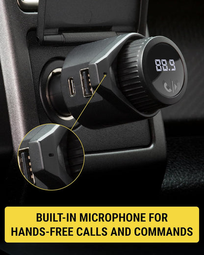 Scosche BTFM9 FM Bluetooth Transmitter Car, Dual 12W USB-C and USB-A Charging Ports, Fast Type C Car Charger, Wireless Radio Bluetooth Adapter, Hands-Free Kit for Calls, Siri and Google Assistant