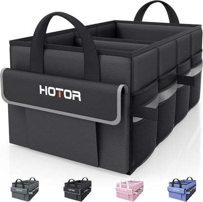 HOTOR Trunk Organizer - Car Organizer with 5 Pockets, Trunk organizer for SUV, Sedan & Van, Car Organization with Sturdy Base Panel for Car Accessories, Black, 2 Compartments, 21.3"×12.6"×10.6"