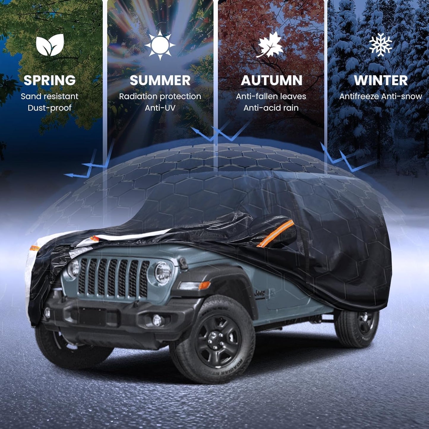 Large SUV Car Cover for Chevy Suburban 100% Waterproof All Weather, Heavy Duty Outdoor Full Exterior Covers Rain Sun Wind UV Protection. - Colors C
