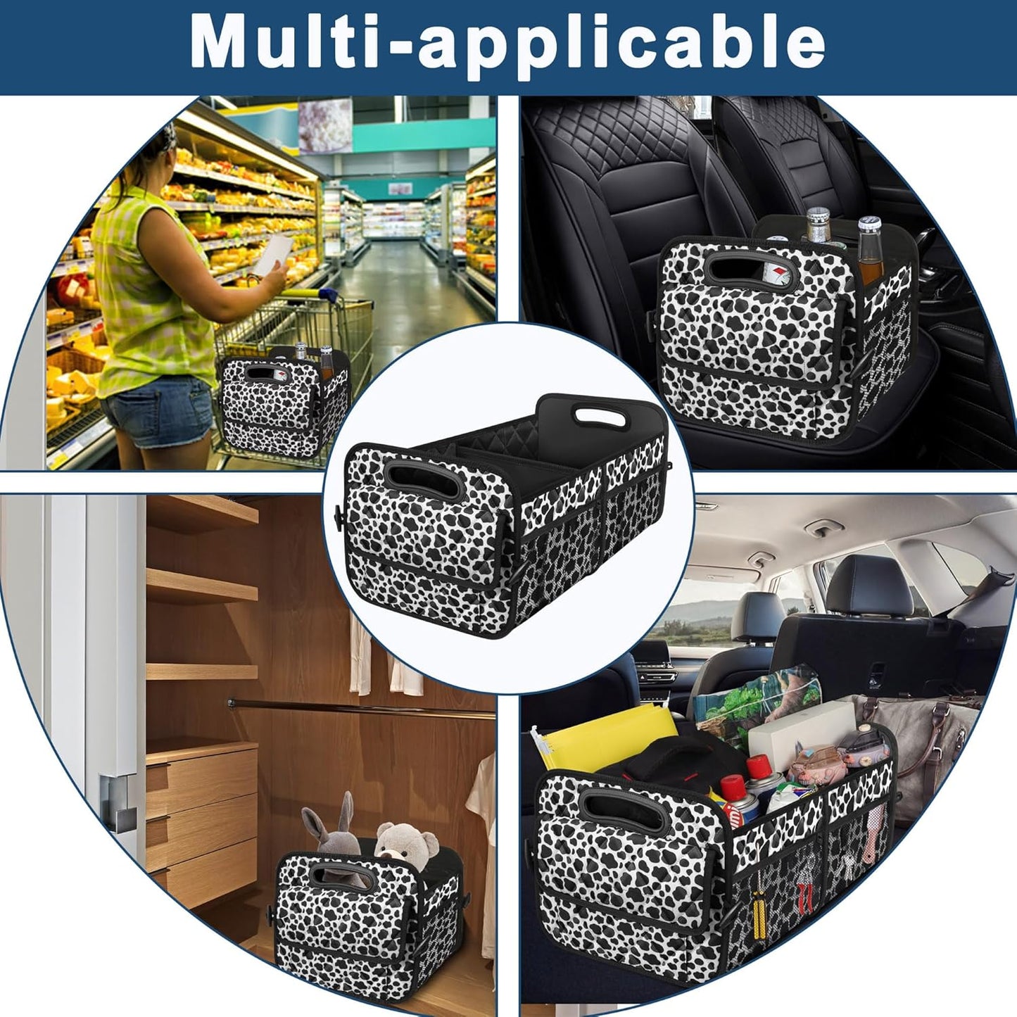 Deosk Car Trunk Organizer for SUV, Car Organizers and Storage with Reinforced Handles, Car Accessories for Women/Men 50LWaterproof Polyester Trunk Organizer, Black