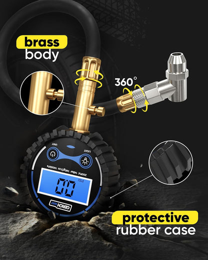 GERCHWAY Digital Tire Pressure Gauge for Cars - Accurate Air Pressure Gauge for Tires with 360° Swivel Chuck - 200 PSI