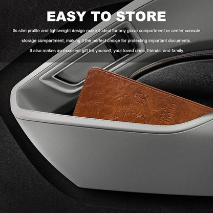 Car Registration and Insurance Holder, Leather Auto Glove Box Document Organizer with Magnetic Closure, Car Essential Paperwork Wallet Case Interior Accessories for Women Men (Leopard Print)