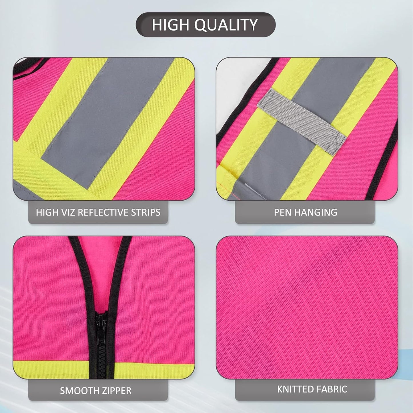 High Visibility Reflective Safety Vest with Zipper and Pockets Orange,M