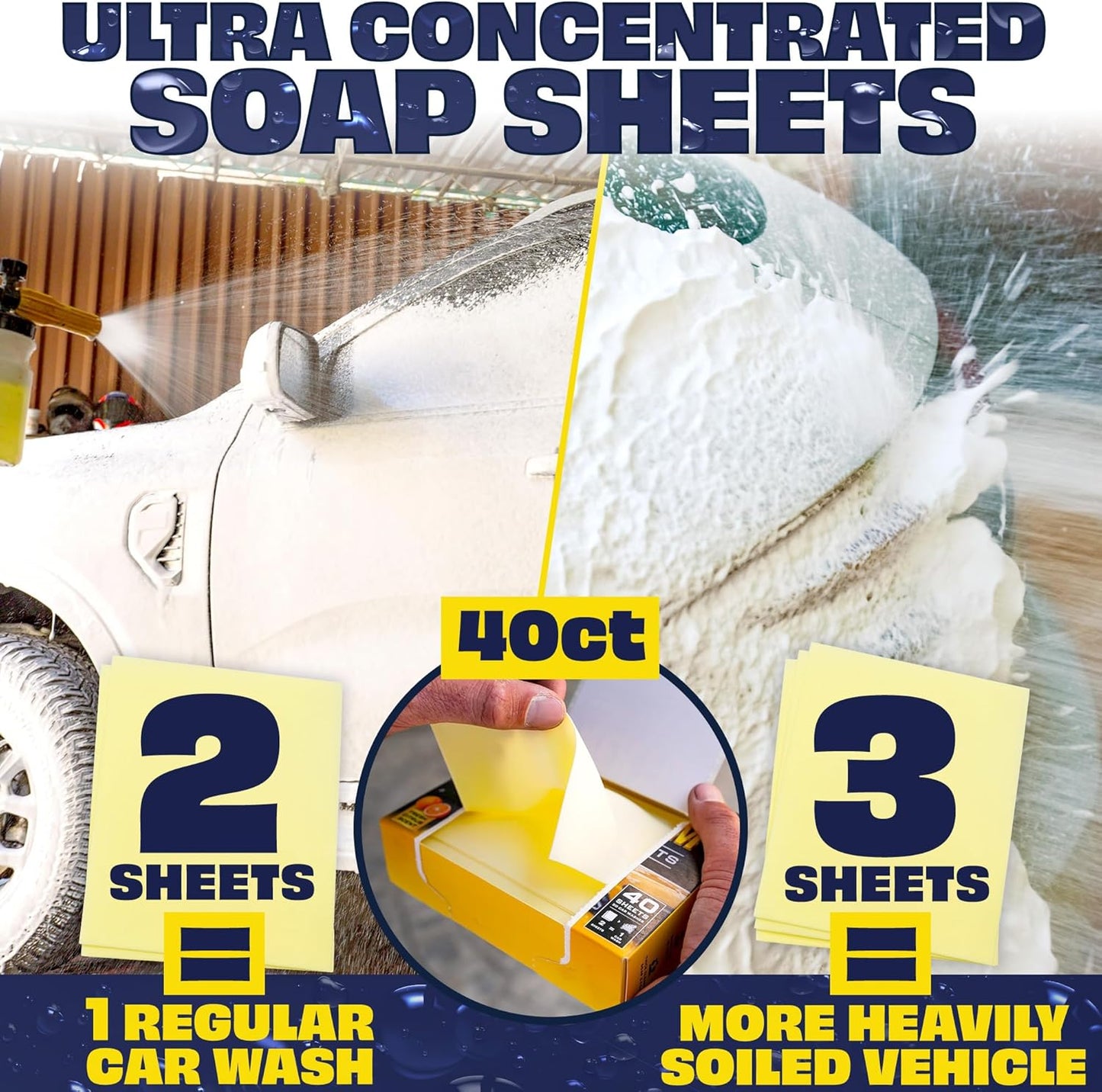 Foam King Car Wash Soap Strip (10ct = 5 Car Washes) - Concentrated Car Cleaning Soap Sheet, No Plastic Bottle - For Foam Cannons Guns, Bucket Wash. Safe for Cars, Trucks, Motorbikes - Citrus Scent