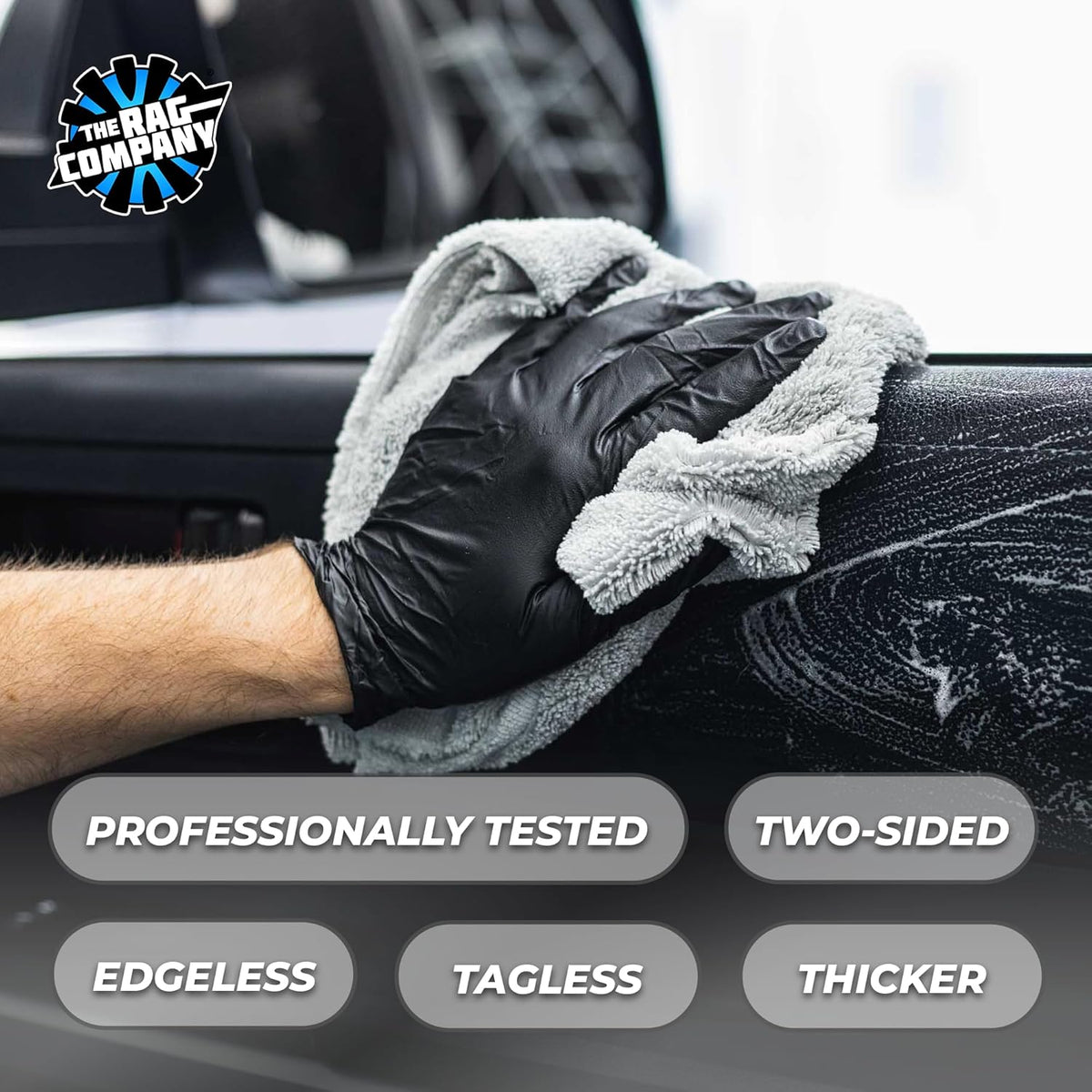 The Rag Company - Creature Edgeless Auto Detailing Towels (10-Pack) Professional 70/30 Blend, Dual-Pile Plush Microfiber, Buffing & Polishing, 420gsm, 16in x 16in, Black