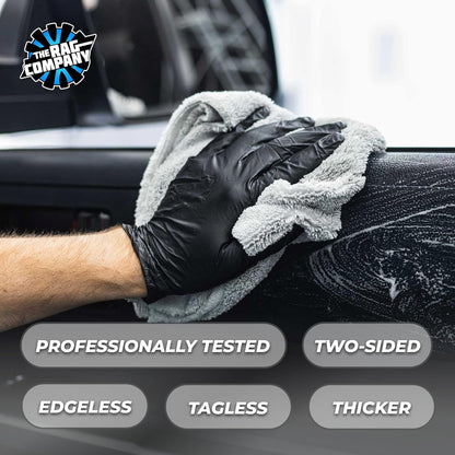 The Rag Company - Creature Edgeless Auto Detailing Towels (10-Pack) Professional 70/30 Blend, Dual-Pile Plush Microfiber, Buffing & Polishing, 420gsm, 16in x 16in, Black