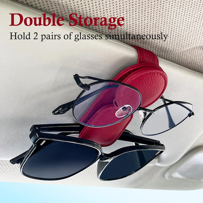 KIWEN Sunglasses Holder for Car Visor, Magnetic Leather Sunglass Eyeglass Hanger Clip for Car Sun Visor Accessories (1, Black)