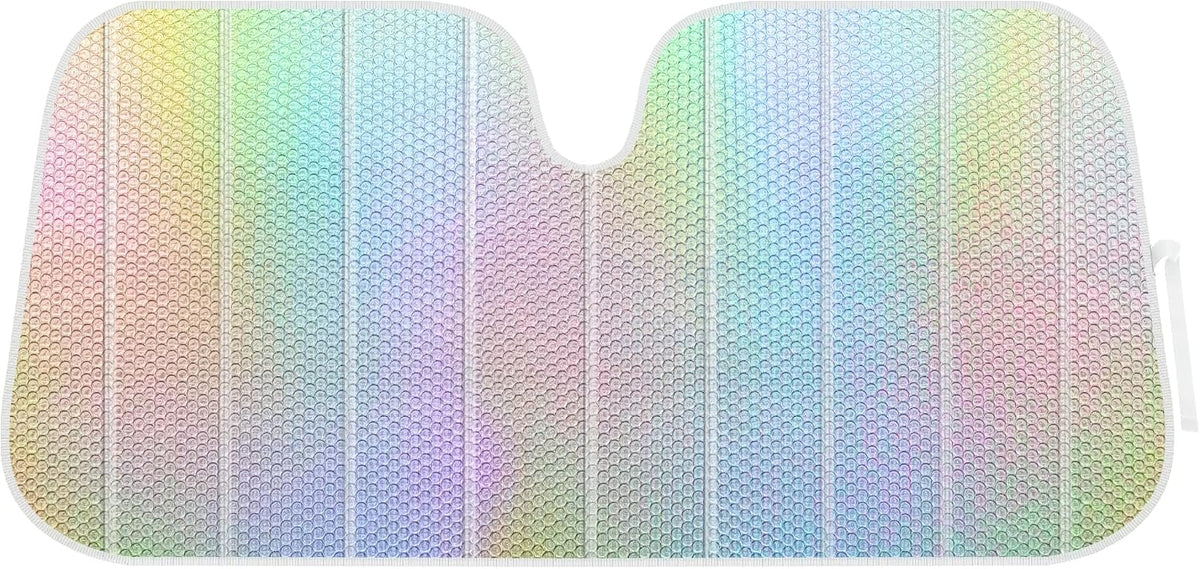 Iridescent Matte White Front Windshield Sunshade-Accordion Folding Auto Shade for Car Truck SUV-Blocks UV Rays Sun Visor Protector-Keeps Your Vehicle Cool- 58 x 27 in