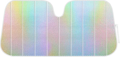 Iridescent Matte White Front Windshield Sunshade-Accordion Folding Auto Shade for Car Truck SUV-Blocks UV Rays Sun Visor Protector-Keeps Your Vehicle Cool- 58 x 27 in