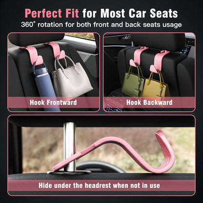 Amooca 4-Pack Car Headrest Hooks Vehicle Storage Organizer for Purses Handbags Groceries Backpack Coats –Holds 55lbs 360° Rotating Black