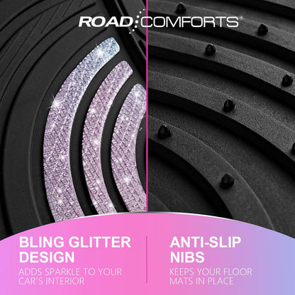 Road Comforts Car Floor Mats Full Set – Front & Rear Car Floor Mats with Aluminum Design, Anti-Slip Backing, All-Weather Protection, Trim-to-Fit Car Mats for Most Sedans, SUVs & Vans -All Pink