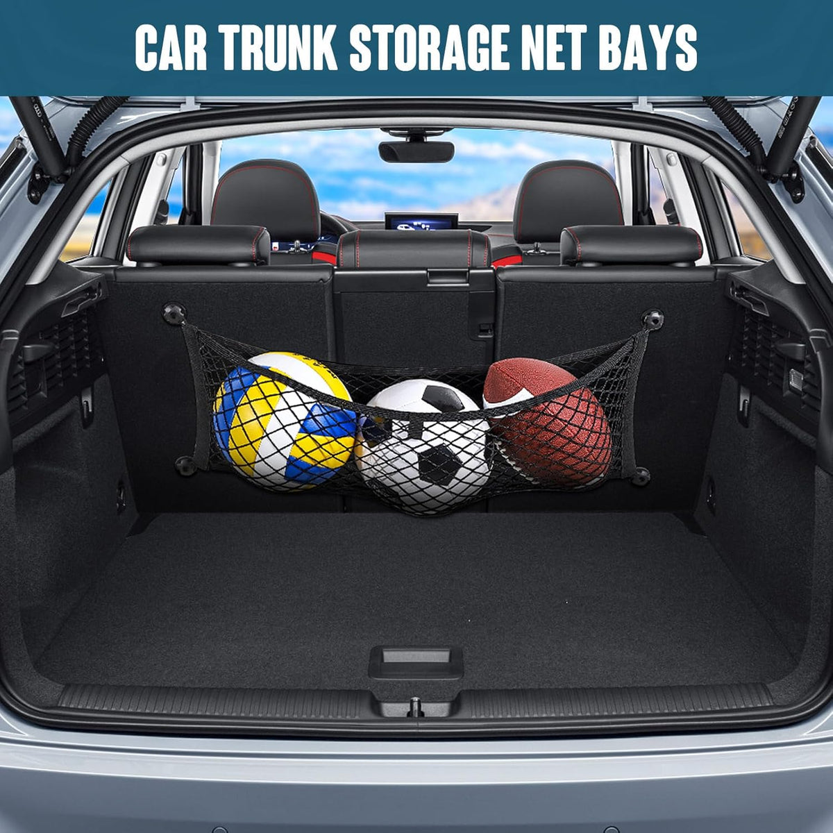 TOBWOLF Universal Mesh Cargo Net With Tape Stickers, 25x40cm / 9.8x15.7in, Elastic Car Storage Net, RV Netting Pocket, Wall Sticker Add-on Pouch Bag for Car Trunk