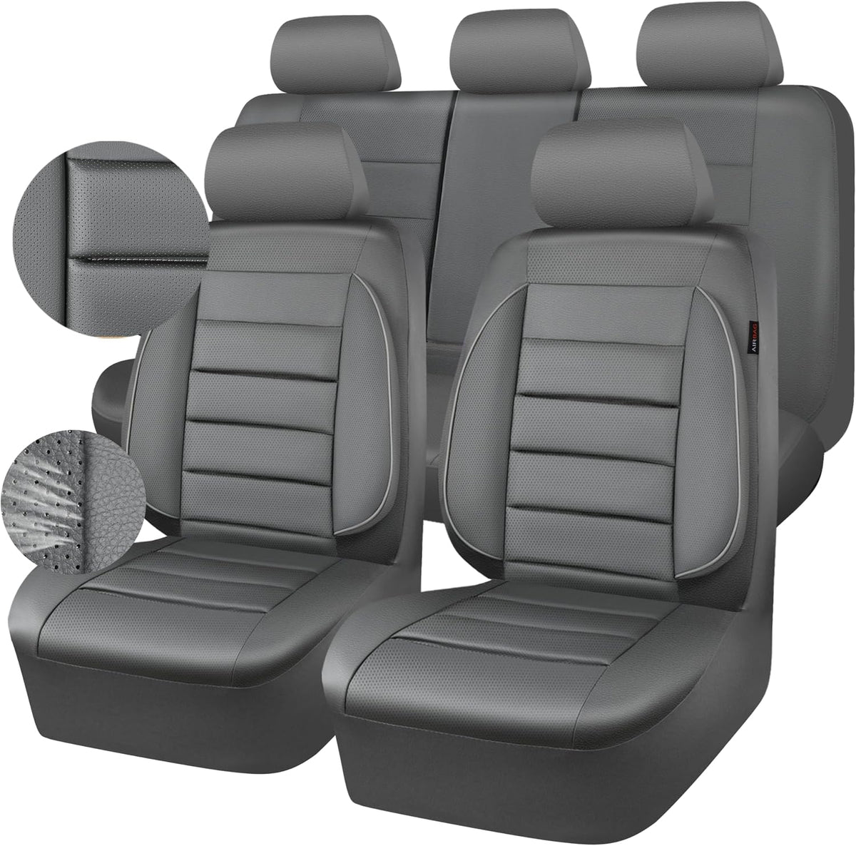CAR PASS Leather Seat Covers Full Set Universal Water Resistant 3D Foam Back Support, Luxury Comfort Automotive 5 Seat Covers All Season Fit for SUV,Sedan,Van, Airbag Compatible Elegance(Pure Black)