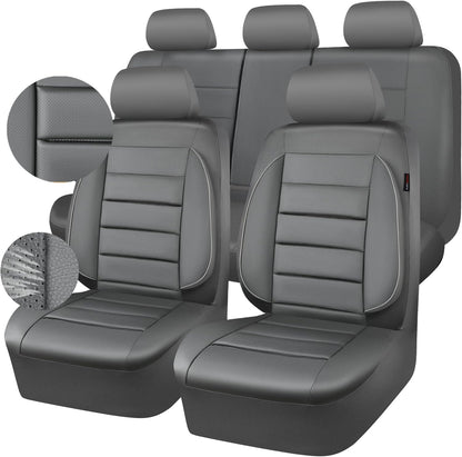 CAR PASS Leather Seat Covers Full Set Universal Water Resistant 3D Foam Back Support, Luxury Comfort Automotive 5 Seat Covers All Season Fit for SUV,Sedan,Van, Airbag Compatible Elegance(Pure Black)