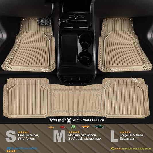 CAR PASS Heavy Duty Rubber Floor Mats for Car, Waterproof Liner Deep Dish Car Mats Full Sets, Universal Trim to Fit for SUV Truck Sedans Vans, All Weather Automotive Floor Mats 3pcs, Solid Black