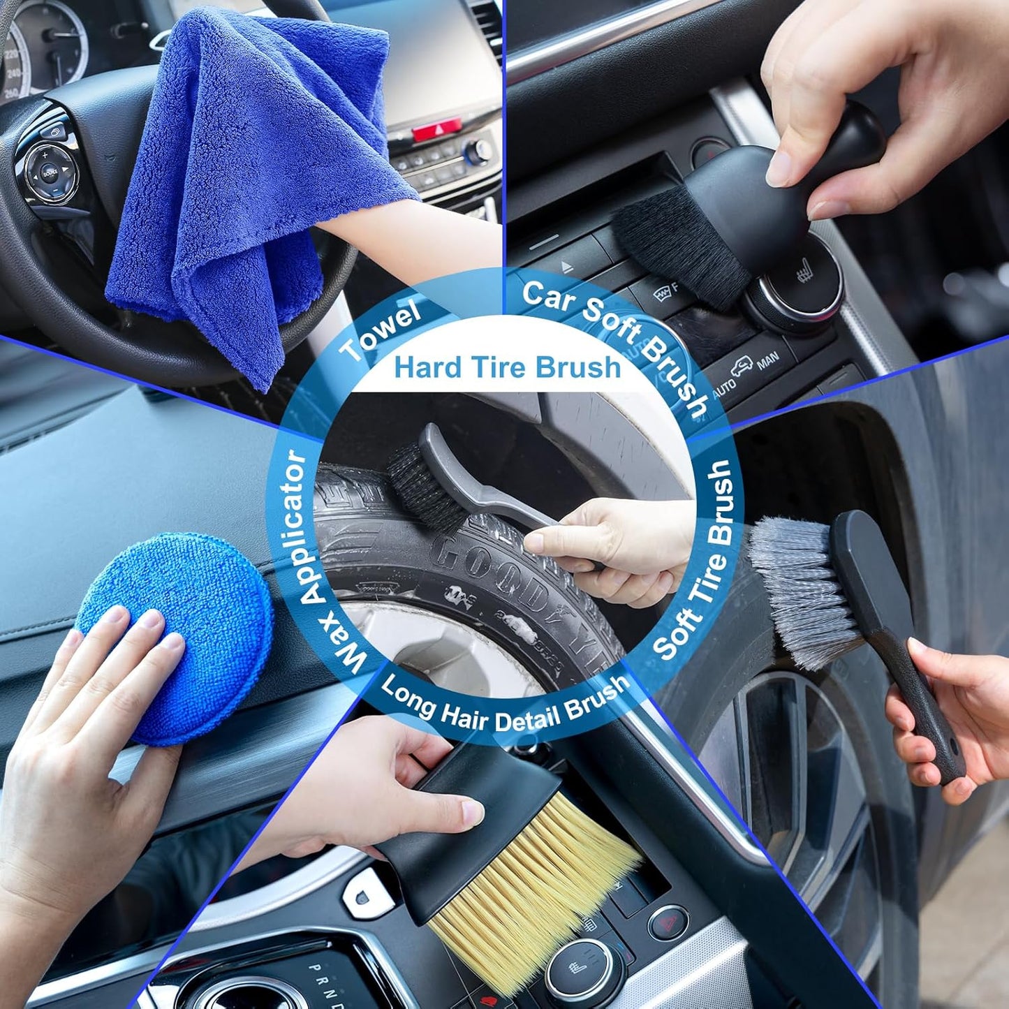Car Detailing Kit, Car Detailing Brush Set with Vacuum, Bendable Car Wheel Rim Cleaner Brush Set, Car Detailing Brushes, Car Wash Cleaning Tools Kit for Interior, Exterior, Wheels, Blue