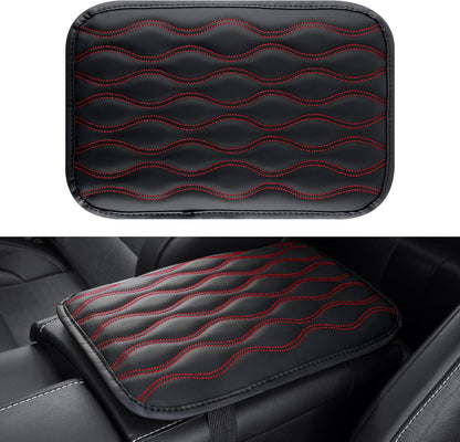 Amiss Car Center Console Cover, Upgraded Leather Car Armrest Cushion with 2 Storage Pockets, Universal Waterproof Cushion Pad, Non-Slip Car Interior Accessories, Fits Most Sedans SUVs Trucks (Black)