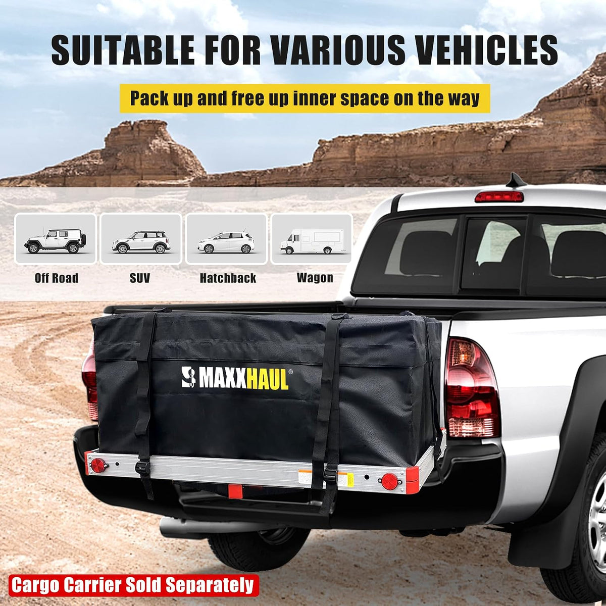 MaxxHaul Rooftop Cargo Bag 15 Cu Ft - Waterproof Universal Car Roof Carrier with Luggage Lock - No Rack Needed - Anti-Slip Mat - 100 lb Capacity - for Cars & SUV's (50719)