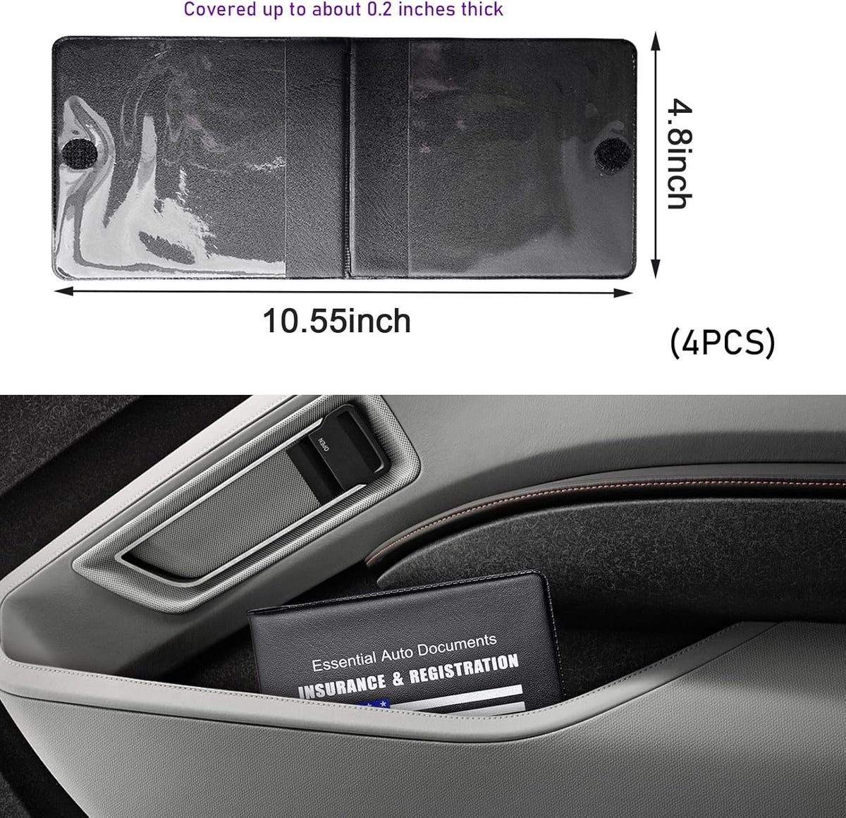 4 PCS Car Registration and Insurance Holder, Vehicle Glove Box Organizers with Closure for License Document, Auto Essential Paperwork Wallet Case Holder, Car Accessories (Black, Car Logo)