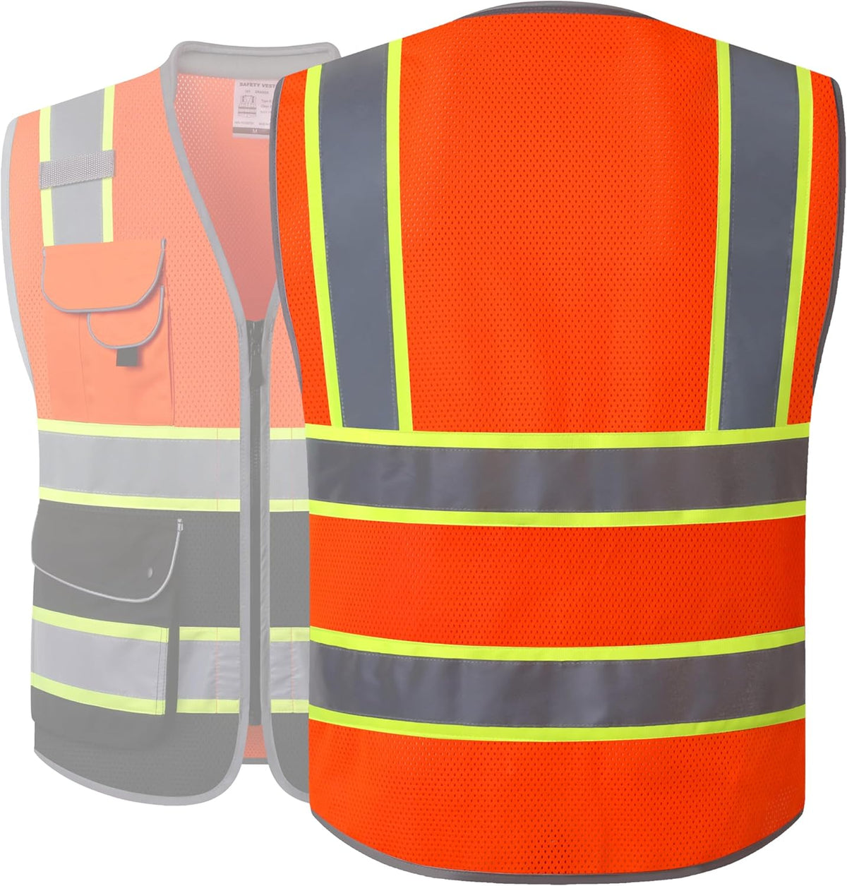 JKSafety 9 Pockets Class 2 High Visibility Zipper Front Safety Vest With Reflective Strips,Meets ANSI/ISEA Standard (Large, 150-Yellow) - Colors B
