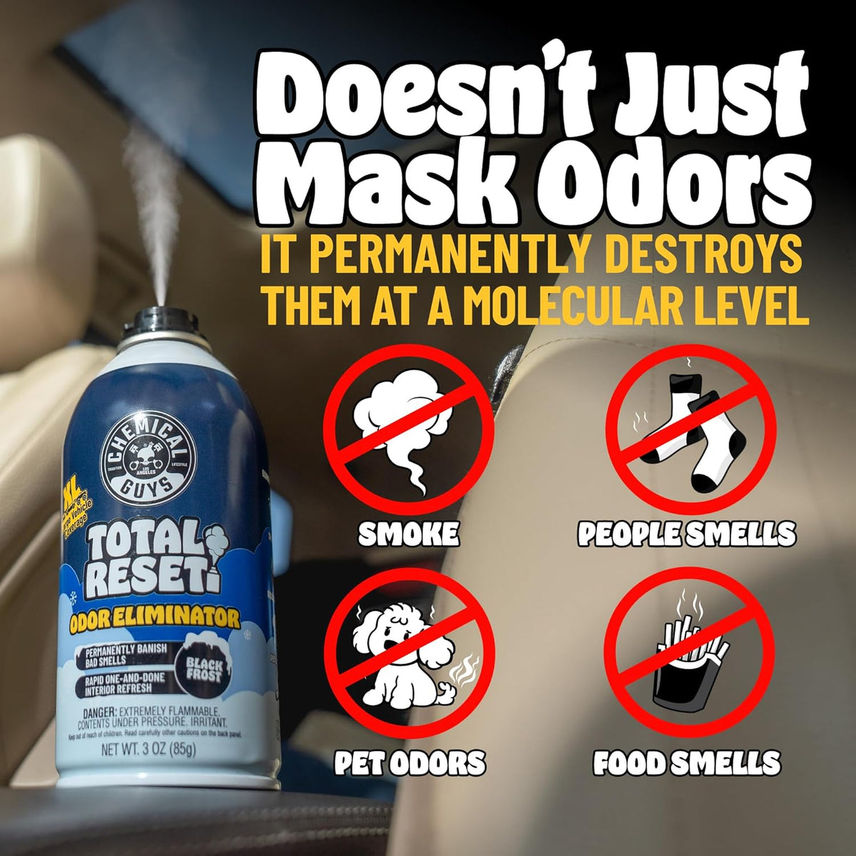 Chemical Guys Odor Eliminating Fogger 3 Pack – Black Frost Scent, 3 Oz Each – Set-and-Forget System to Remove Smoke, Pet, Gym, and Food Odors in Cars, Trucks, SUVs