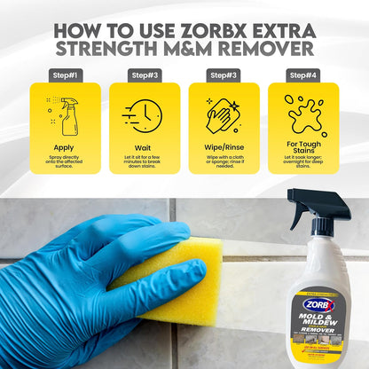ZORBX Extra Strength Remover & Cleaner Spray 24 FL Oz – Scrub Free Formula - Bleach Free Stain & Smell Eliminator for Shower, Bathroom, Ceiling, Carpet, Cars, Walls & Wood