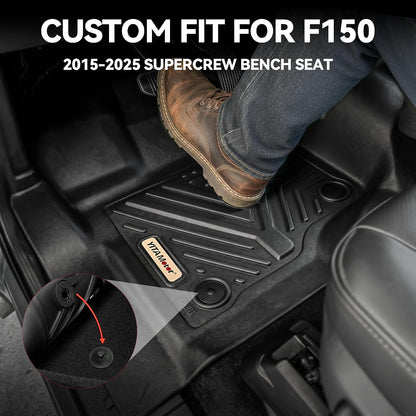YITAMOTOR Floor Mats Fit for Ford F-150 2015-2026 & F150 Lightning 2022-2026 SuperCrew (Rear w/o U-Seat Flat Storage),TPE All Weather Truck mats, 1st & 2nd Row