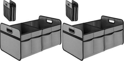 YSSOA Car Trunk Organizer, 2 Compartments Anti-slip 14" D x 22" W x 12" H Collapsible Trunk Storage, 600D Oxford Polyester Car Storage, Suitable for SUV, Minivan, Truck, Black