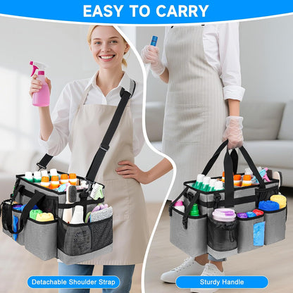 Cleaning Caddy Bag, Cleaning Supplies Organizer for Housekeepers, Housekeeping Caddy with Handle and Detachable Padded Cushion, Black