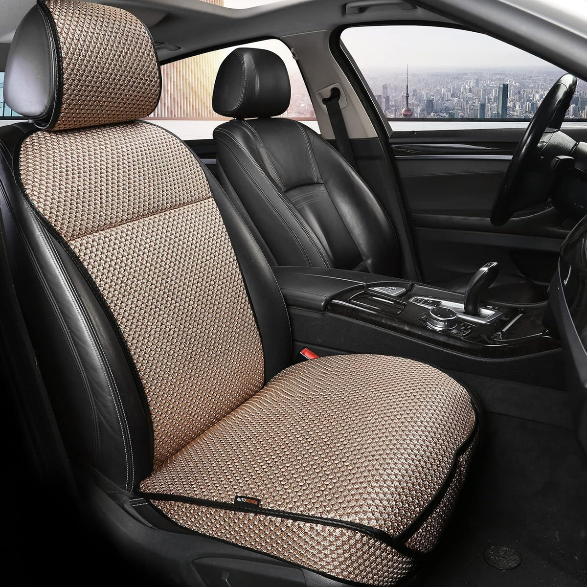 Auto Newer Luxury Breathable Car Seat Cover Fit Four Seasons, Universal Front of Car Seat Cushions, Bottom Seat Covers of Full Wrapped Edge,Universal Fit for 95% Cars,SUV,Pickup(Beige，2PCS)