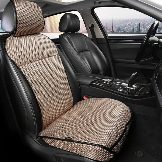 Auto Newer Luxury Breathable Car Seat Cover Fit Four Seasons, Universal Front of Car Seat Cushions, Bottom Seat Covers of Full Wrapped Edge,Universal Fit for 95% Cars,SUV,Pickup(Beige，2PCS)