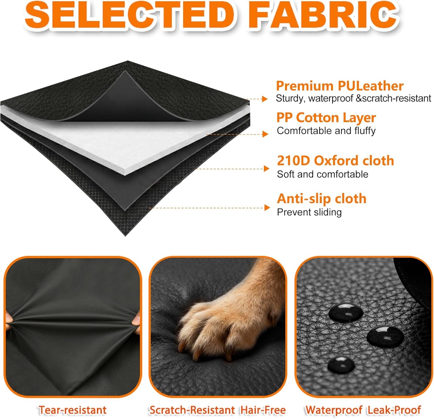 IJVAE SUV Cargo Liner for Dogs, Waterproof Dog Trunk Cover with Bumper Flap Protector, Pet Cargo Mat for SUVs Sedans Vans, Non-Slip Scratchproof Dog Seat Cover，Large Size Universal Fit, Black