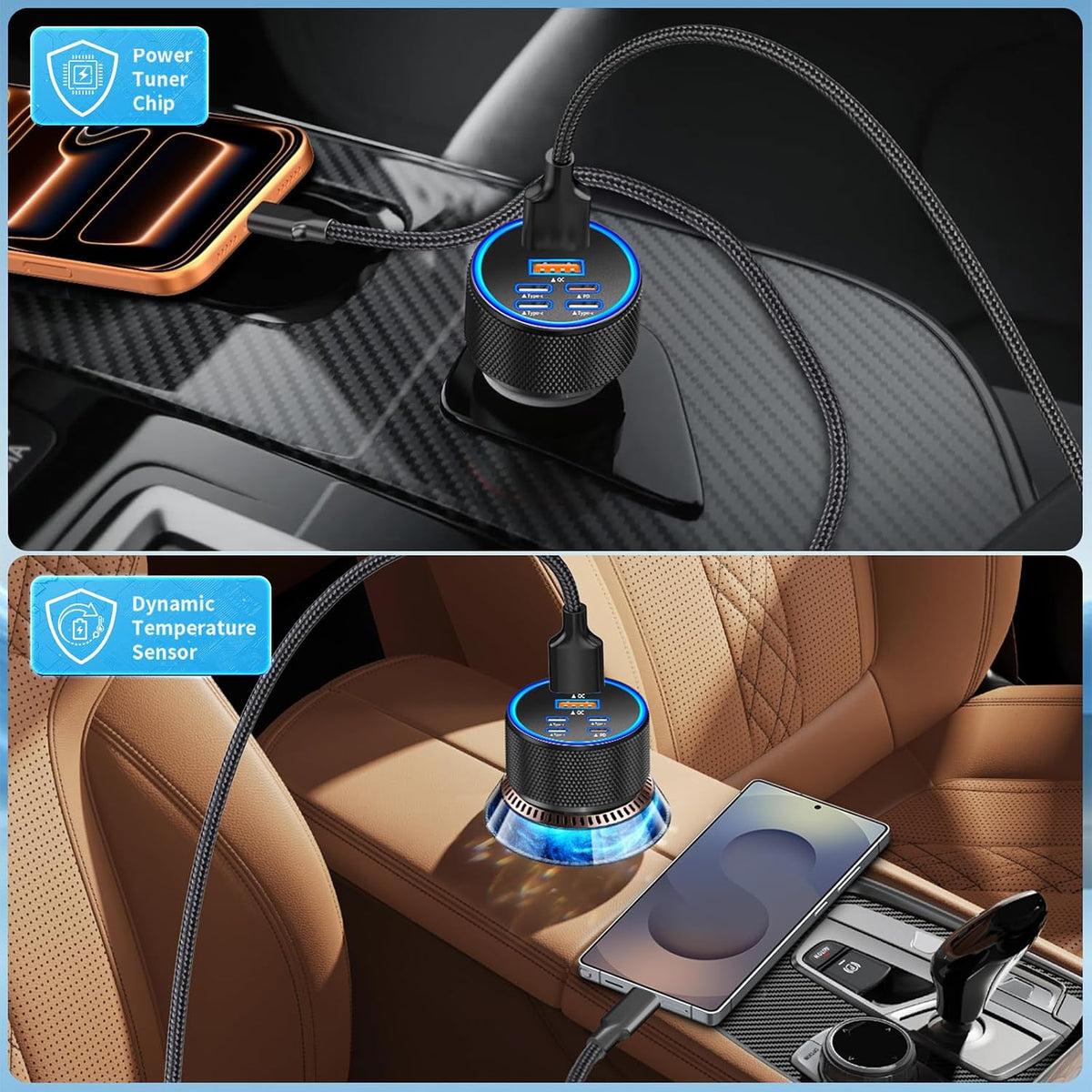 USB C Car Charger, Rombica 2Pack 3-Port 67W Dual PD USB-C&USB-A Car Power Cigarette Lighter USB Charger 3 in 1 PD/QC Type C Fast Car Charge for iPhone 17 17 Pro Max 16 15 14 13 12/Galaxy S26 S25/Pixel