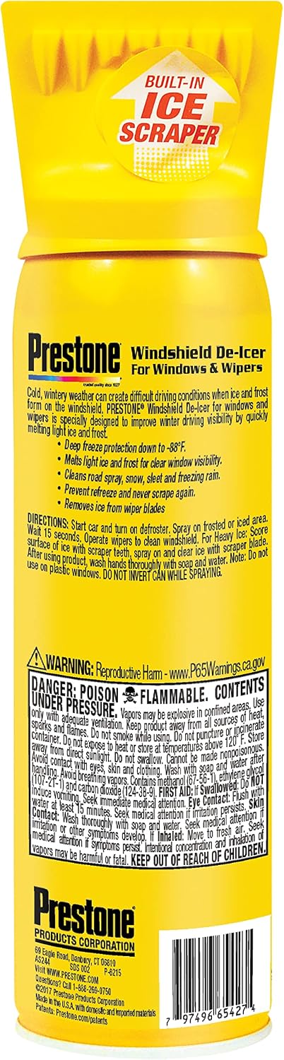 Prestone AS244 De-Icer for Windshield, Windows, and Wipers, 17 oz. Aerosol, 6 pack