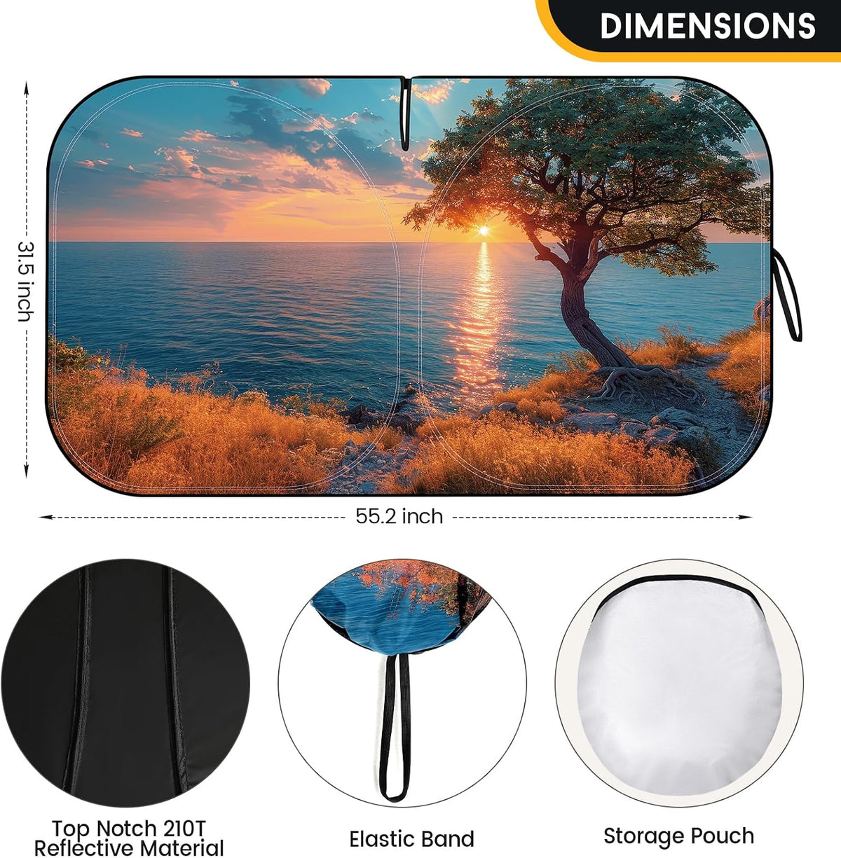 Car Windshield Sun Shade - Foldable Car Sun Shade Windshield for Front Window, Reflector Sunshade Offers Ultimate Protection for Cars Interior (55.2 x 31.5 in)