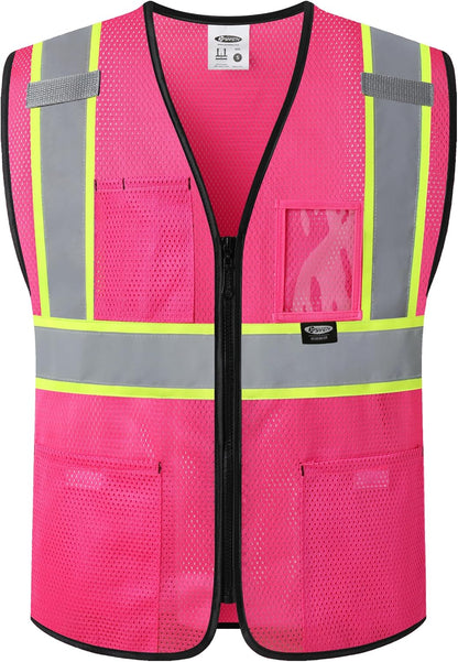 JKSafety Safety Vest for men women Hi Vis Vest with Pockets and Zipper High Visibility Meet ANSI Standard（BX310