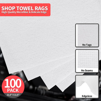 Microfiber Cleaning Cloth, 100 Pack Cleaning Rags Microfiber Towel Bulk Absorbent Lint-Free Wash Cloths, All-Purpose Shop Towels for Cars, Automotive, Garage, Home & Kitchen 11.5"*11.5"