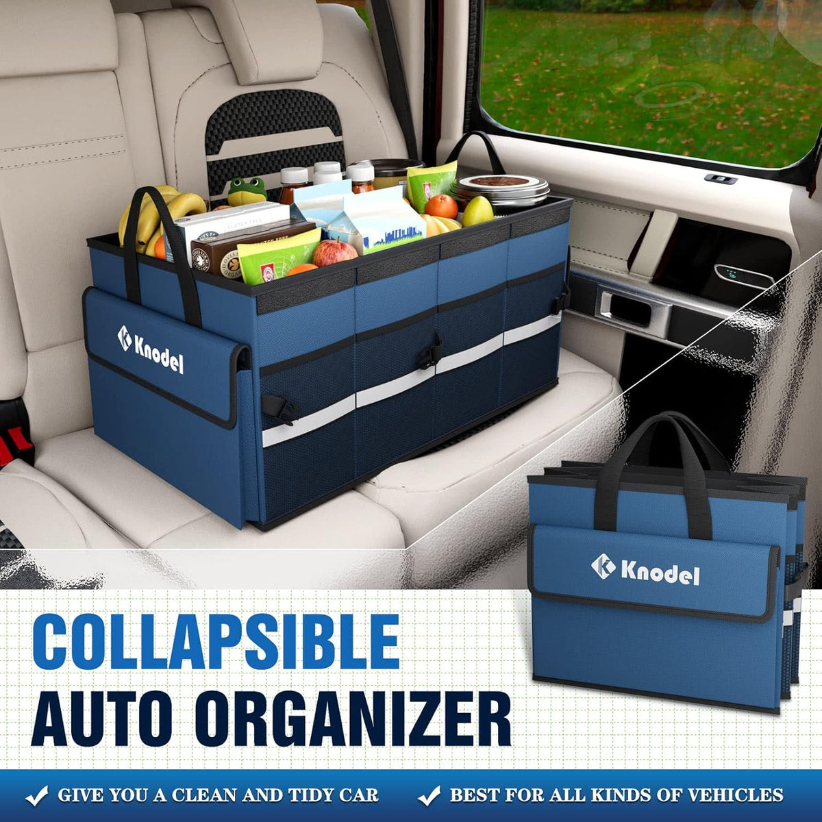 K KNODEL Car Trunk Organizer with Lid, Collapsible Car Trunk Storage Organizer, Car Organizer and Storage for SUV, Truck, Sedan (Medium, Black)