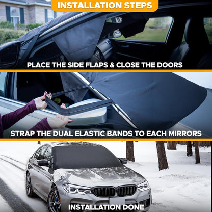 EcoNour Windshield Cover for Ice and Snow - Universal Fit for Car, SUV, Truck, Heavy Duty 600D Oxford Fabric Frost Protector for Ice & Sleet, Includes Anti-Theft Straps, Medium (69"x42")