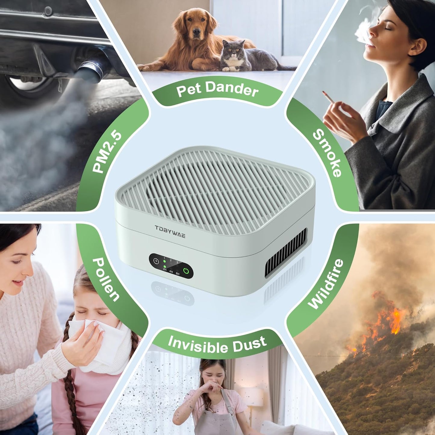 Air Purifiers for Home 600 Sq.Ft, TDBYWAE H13 True HEPA Air Purifier with USB Cable for Pets Dust Dander Pollen Odor Smoke, Small Portable Air Purifier for Bedroom Office Desktop Car RV