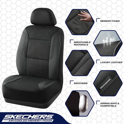 Skechers Memory Foam Seat Covers, Air Cool Mesh Thick Car Seat Covers, Car Seat Covers Front Seats Airbag Compatible, Universal Automotive Comfort for Most Cars, Vans, Trucks, SUV,Black