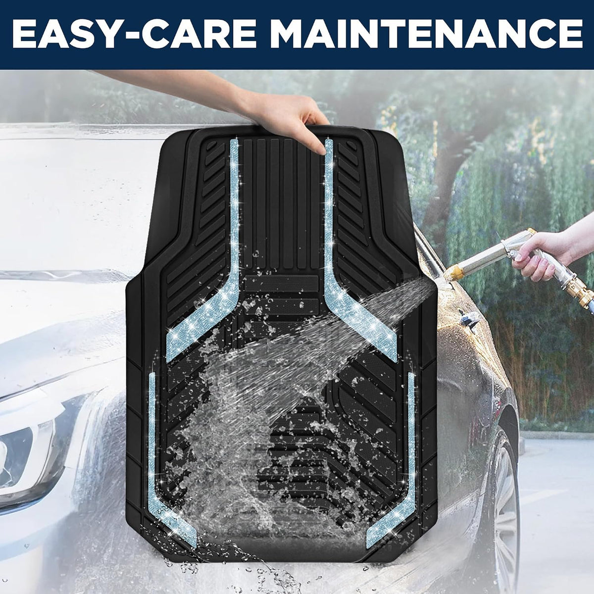 PIC AUTO Heavy Duty Rubber Floor Mats, Purple Aluminum Film Car Mats Set, Front and Rear Car Mats with Anti-Slip Backing, All Weather Protection, Trim-to-Fit for Automotive SUV, Sedan, Van