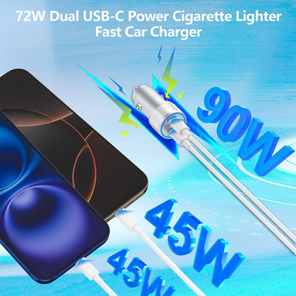 [Apple MFi Certified] iPhone 17 Car Charger, Linocell 90W USB C Car Charger Dual PD Power Cigarette Lighter Adapter with 2Pack Type C Braided Cable for iPhone 17/17 Pro Max/16/15/Galaxy S26/S25/Pixel